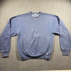 Russell Athletic Sweatshirt Mens Medium Blue Crewneck Pullover Fleece Solid